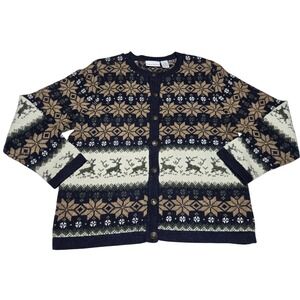 Croft‎ & Barrow Nordic Reindeer Fair Isle Cardigan Sweater Women's Medium Ski
